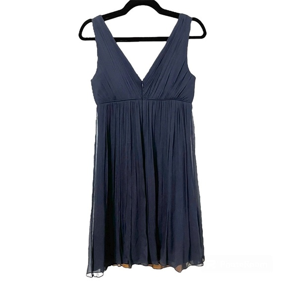 J. CREW Brigitte Navy Silk Chiffon V-Neck Empire Dress Size 2 - Picture 2 of 6